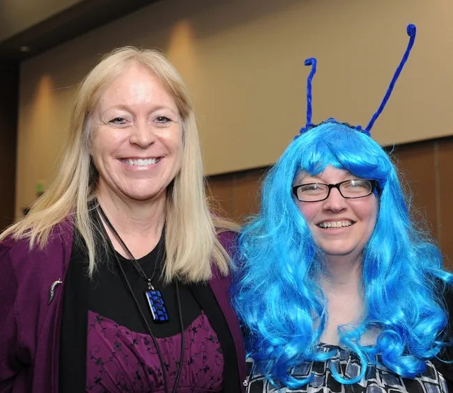 Bug Girl poses with Robin Rosetta, associate professor of Oregon State University who blogs about bugs. Rosetta received two UC Davis degrees in entomology. (Photo by Kathy Keatley Garvey)