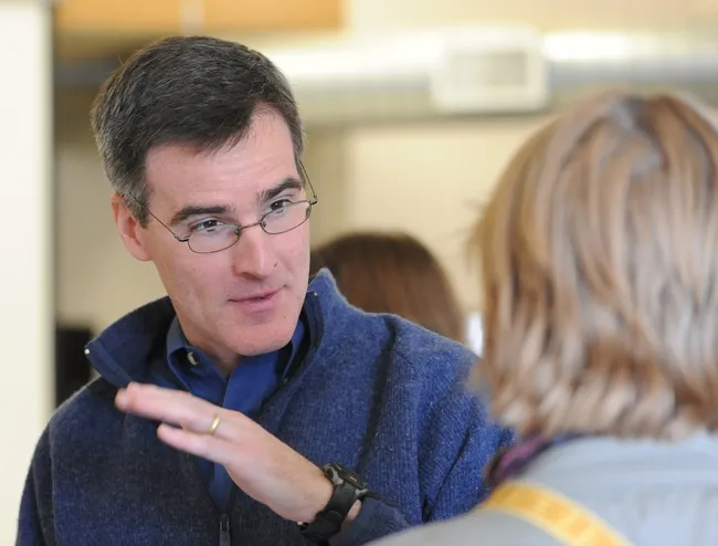 Neal Williams discusses native bees at a recent conference in Woodland. (Photo by Kathy Keatley Garvey)