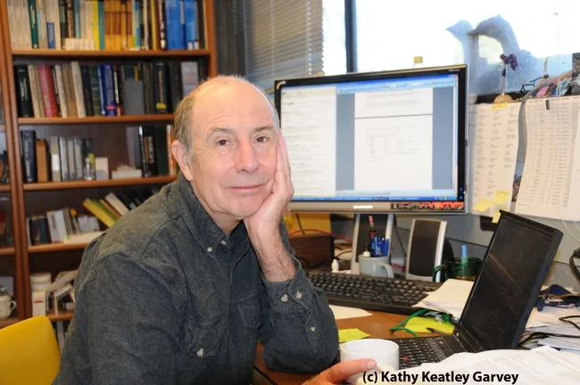 Bruce Hammock in his office in Briggs Hall, before he began his acting career. (Photo by Kathy Keatley Garvey)