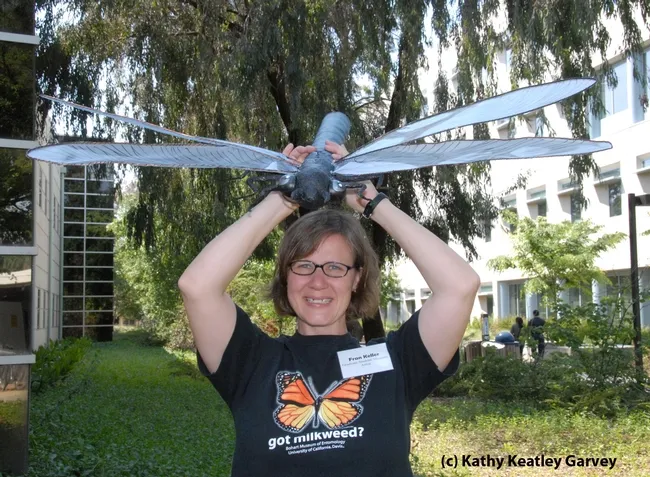 Fran Keller is a big fan of all things insects. She designed the monarch t-shirt. (Photo by Kathy Keatley Garvey)