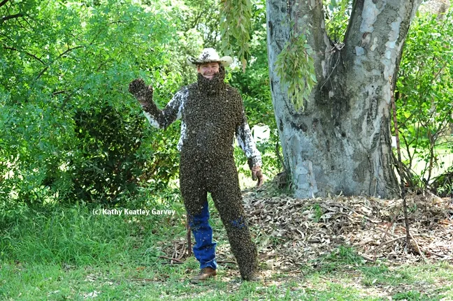 Hi, there! Wilton beekeeper Brian Fishback waves. (Photo by Kathy Keatley Garvey)