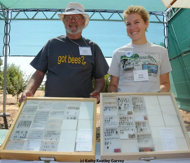 Robbin Thorp at a UC Davis function with Emily Bzdyk, who received her master's degree in entomology from UC Davis and is a graduate of The Bee Course. (Photo by Kathy Keatley Garvey)
