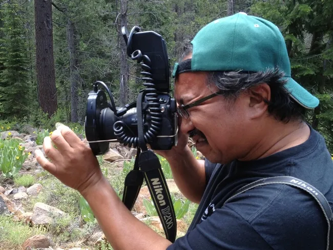Eddie Dunbar, founder and president of the Insect Sciences Museum of California, photographs insects.