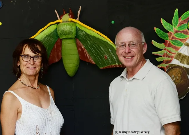"Rock artist" Donna Billick with Terry Nathan, UC Davis professor of atmospheric science. He teaches photography in the UC Davis Art/Science Fusion Program. (Photo by Kathy Keatley Garvey)