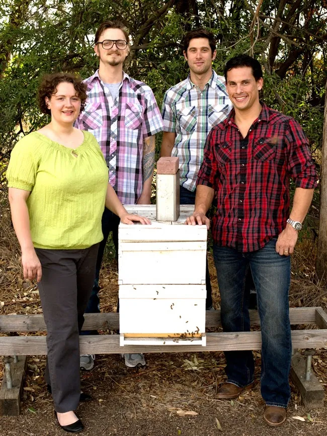 From left are members of the Niño lab: Elina Lastro Niño, Cameron Jasper, Billy Synk and Bernardo Niño. (Photo by Anand Varma)