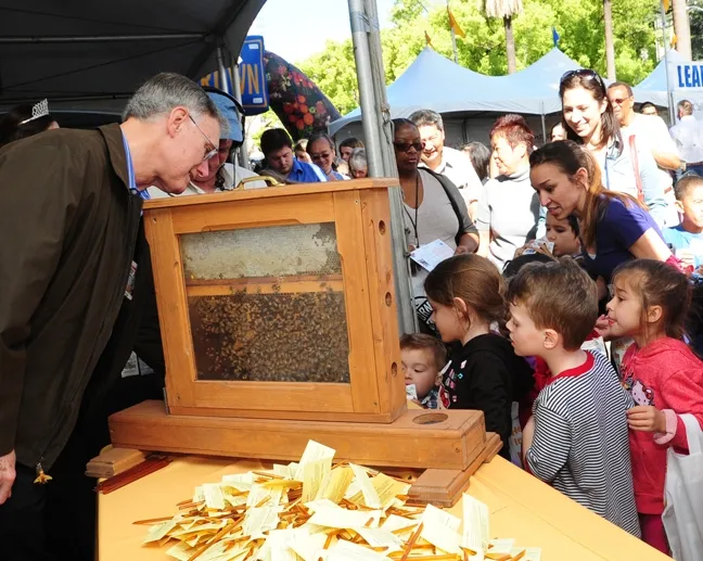 Extension apiculturist emeritus Eric Mussen of the UC Davis Department of Entomology and Nematology talks to the crowd. (Photo by Kathy Keatley Garvey)