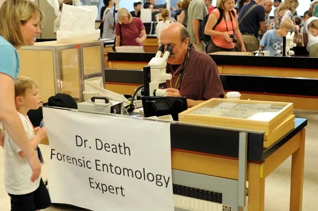 Forensic entomologist Robert Kimsey will answer questions at his Dr. Death booth in 122 Briggs Hall. (Photo by Kathy Keatley Garvey)
