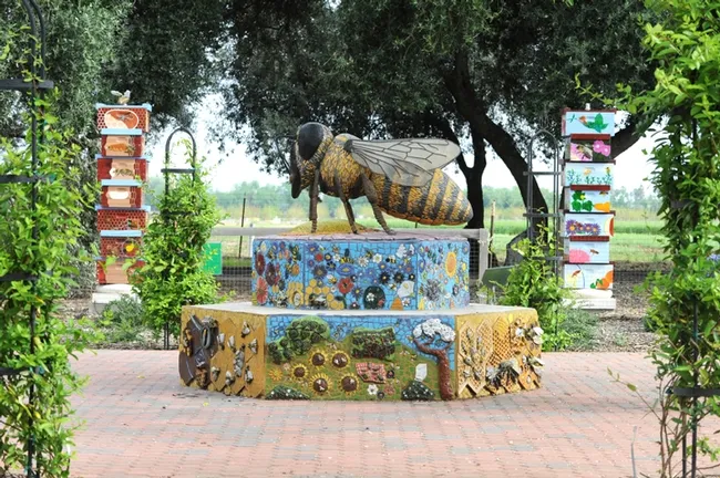 Those attending the TODS event on April 28 will be able to get up close to this worker bee sculpture, created by Donna Billick of Davis. (Photo by Kathy Keatley Garvey)