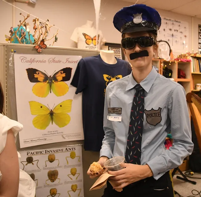 Student Keely Davies, a member of the UC Davis Entomology Club, was all law 'n order. (Photo by Kathy Keatley Garvey)
