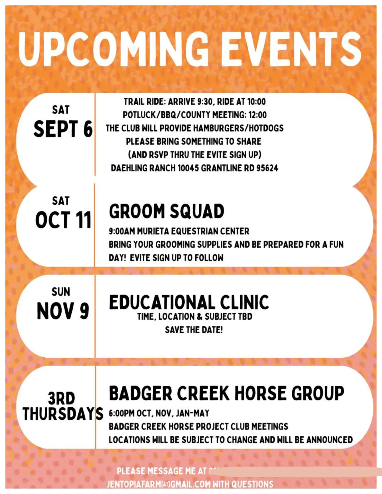 Upcoming Events for County Horse 