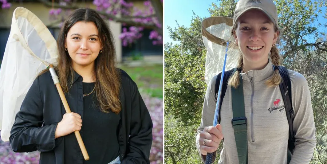 UC Davis doctoral candidates Lexie Martin (left) of the Rachel Vannette lab and Abigail Lehner of the Neal Williams lab.
