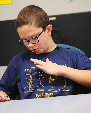 Budding entomologist Ty Elowe checks out a walking stick. (Photo by Kathy Keatley Garvey)