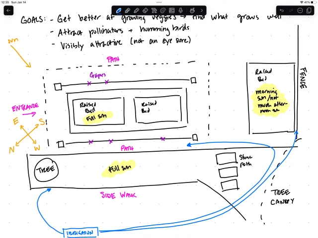 The base map includes the basics of the garden area. Image by Michelle Chin.