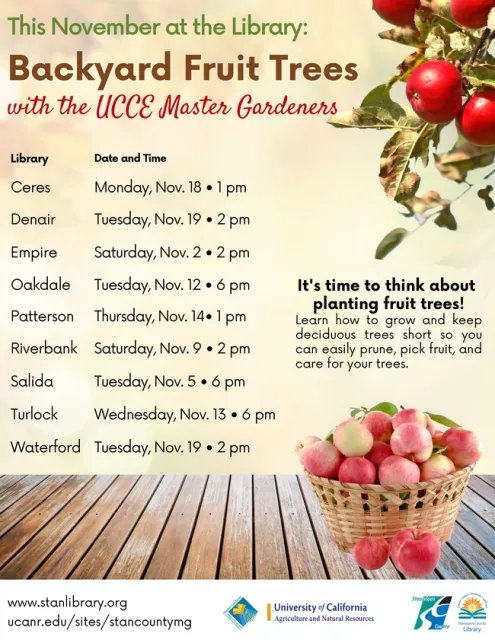 Date Time	Branch11/2 Sat 2:00 pm	Empire11/5 Tues 6:00 pm	Salida 11/9 Sat 2:00 pm	Riverbank11/12 Tues 6:00 pm	Oakdale11/13 Wed 6:00 pm	Turlock 11/14 Thurs 1:00 pm	Patterson11/18 Mon 1:00 pm	Ceres 11/19 Tues 2:00 pm	Denair11/19 Tues 2:00 pm	Waterford