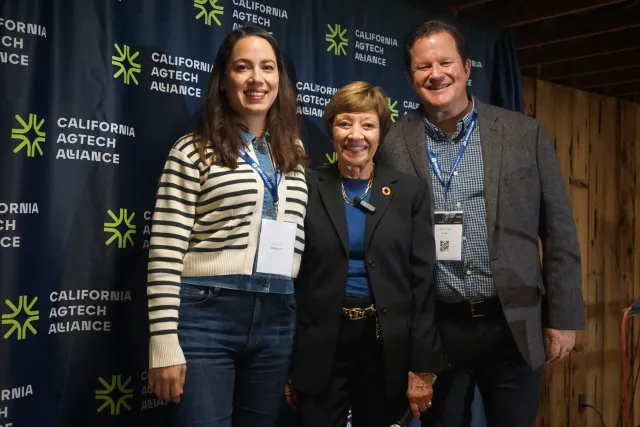 Karen Aceves, Karen Ross and Gabe Youtsey at California AgTech Alliance press conference