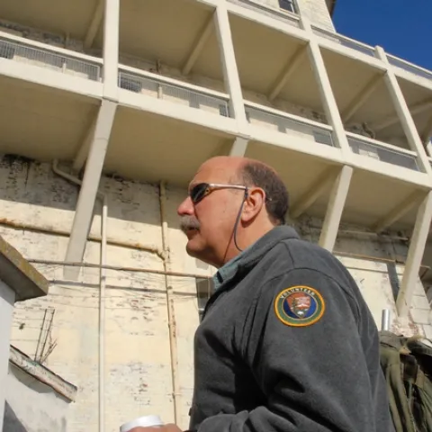 UC Davis forensic entomologist Robert Kimsey on Alcatraz Island. (Photo by Kathy Keatley Garvey)