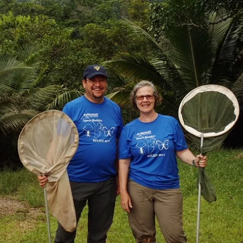 Professors Dave Wyatt and Fran Keller in Belize on their collection trip. They will be showing some of their insect specimens Saturday, Feb. 17 at the Bohart Museum of Entomology during the campuswide Biodiversity Museum Day. (Photo courtesy of Fran Keller)