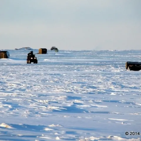 Now that's real cold! Fishing huts on frozen Lake Winnebago.