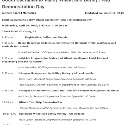 South Sacramento Valley Wheat and Barley Demonstration Day