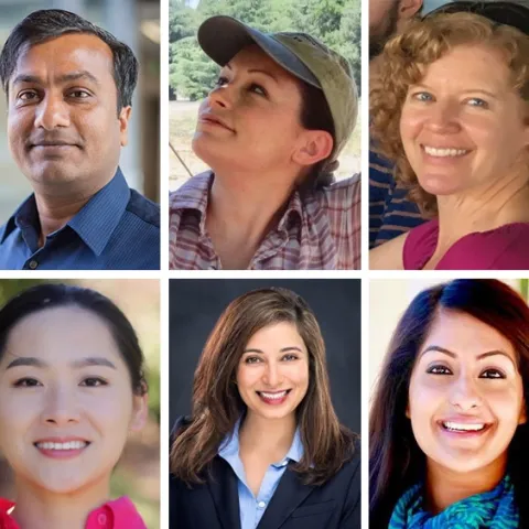 The new faces at UC ANR are, clockwise from top left, Safeeq Khan, Cindy Kron, Kim Ingram, Karmjot Randhawa, Mallika Nocco and Qi Zhou.