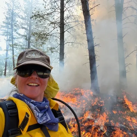 Tracy Katelman, pictured here, has been involved in natural resource education for over two decades. She currently serves on the Steering Committee for the UC ANR Forest Stewardship Education Initiative. Photo credit: Tracy Katelman.