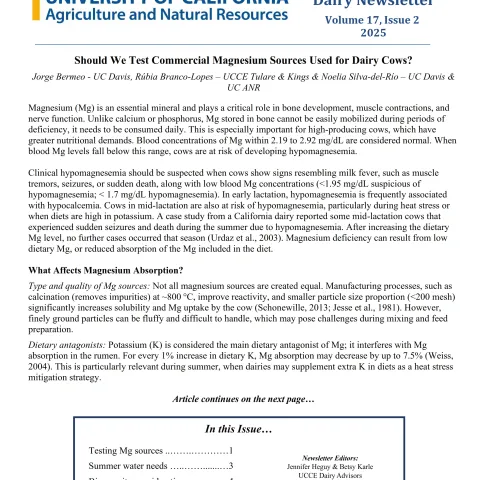 UC Cooperative Extension Golden State Dairy Newsletter - May 2025
