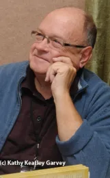 Larry Connor at a book-signing at a Western Apicultural Society meeting. (Photo by Kathy Keatley Garvey)