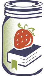 logo comprising a jar holding a book and strawberry representing the UC MFP program.