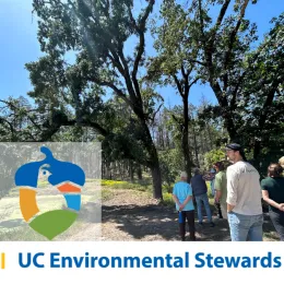 people standing on a path in oak woodlands