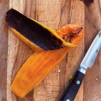 Roasted Aji Amarillo pepper that has been skinned